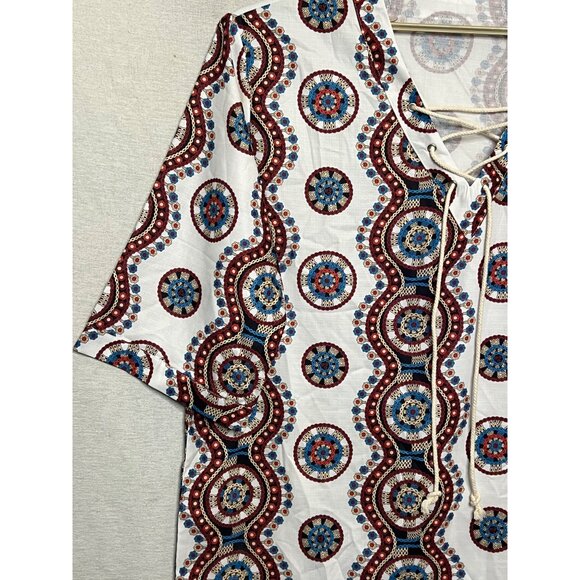 Bohemian 2XLTop Vibrant Medallion Lace-Up Front 1/2 Sleeves Light Breathable - Picture 4 of 16